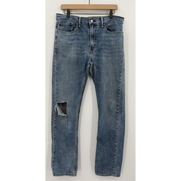 Levis 513 Jeans Men 34x34 Blue Slim Straight Distressed Medium Wash Denim Pants - Picture 2 of 10